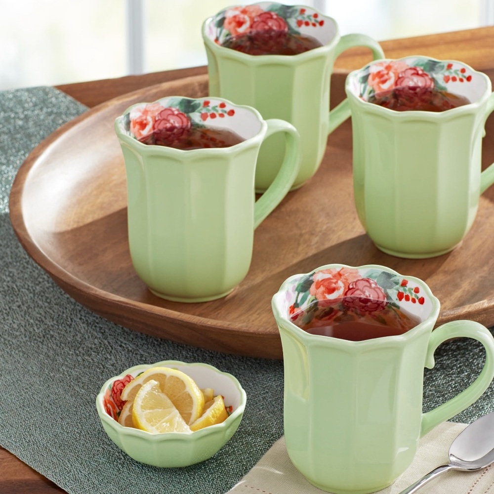 The Pioneer Woman Green Floral Mug Set